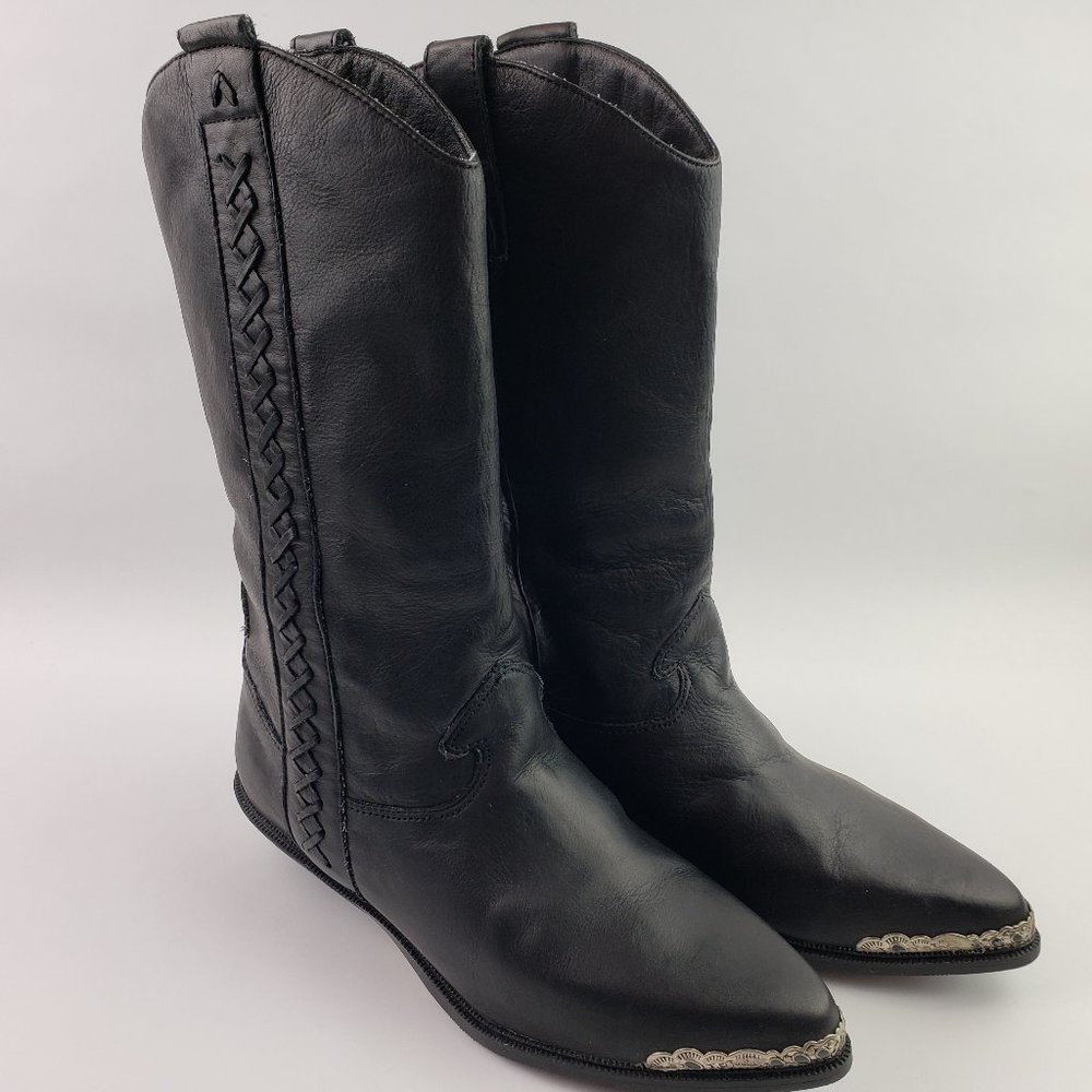 Zodiac 'Cutter' Black Leather Cowboy Boots Size 9